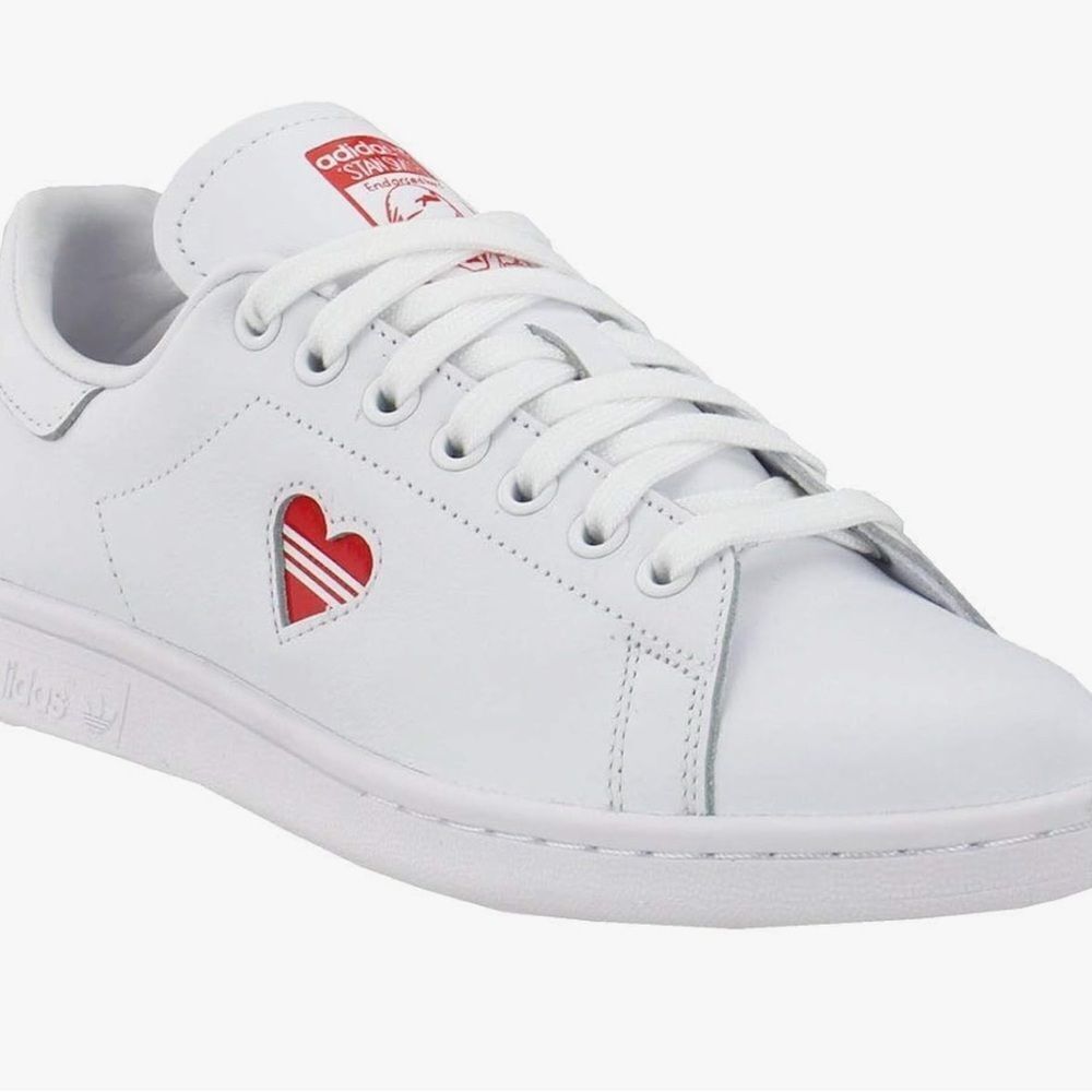 Adidas White Sneakers with Red Heart, Size 5 - Picture 2 of 10